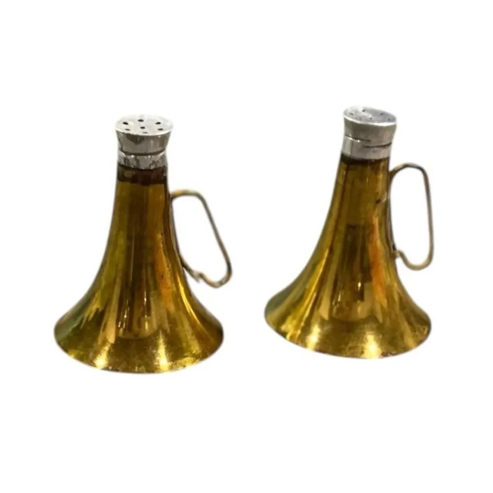 Vintage Brass Mini Trumpet Salt & Pepper Shakers – Set of 2 – Musical Instrument